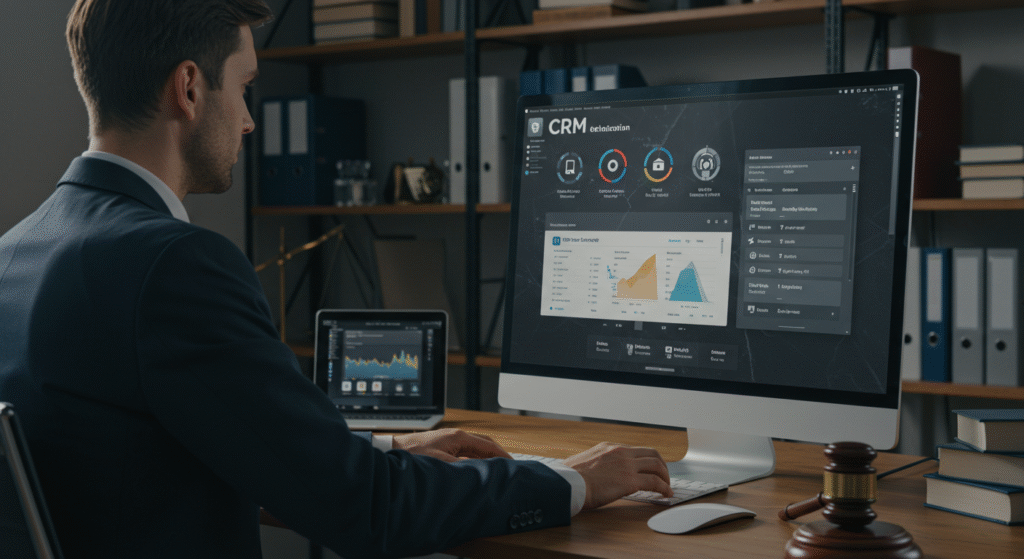 Tela de computador mostrando a integração entre sistema de telefonia e CRM, com dados de clientes e histórico de chamadas visíveis.